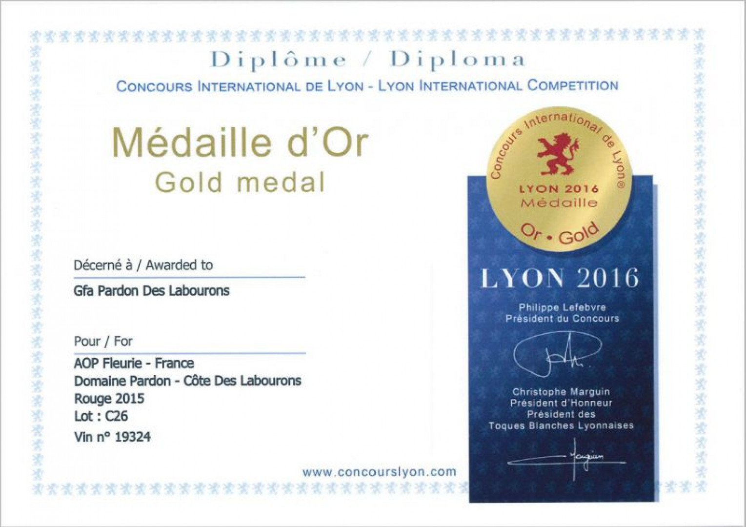 Deux médailles d'Or au Concours International de Lyon !