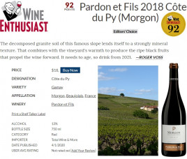 Morgon 2018 Côte du Py     92 points Wine Enthusiast
