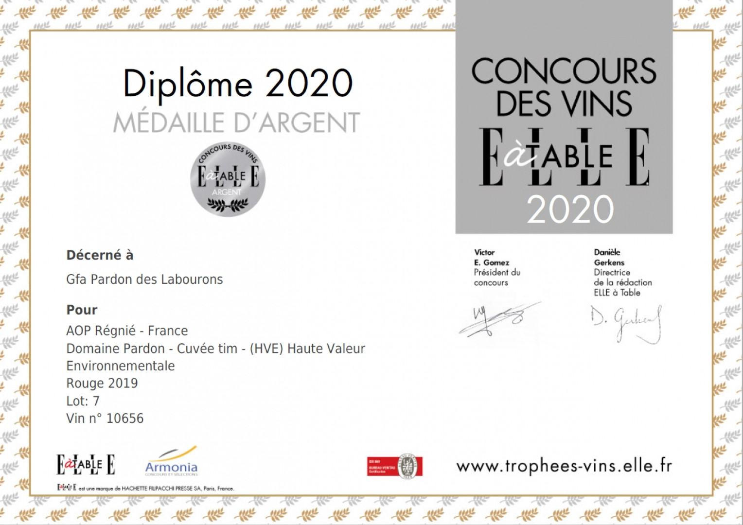 Concours des Vins ELLE à TABLE