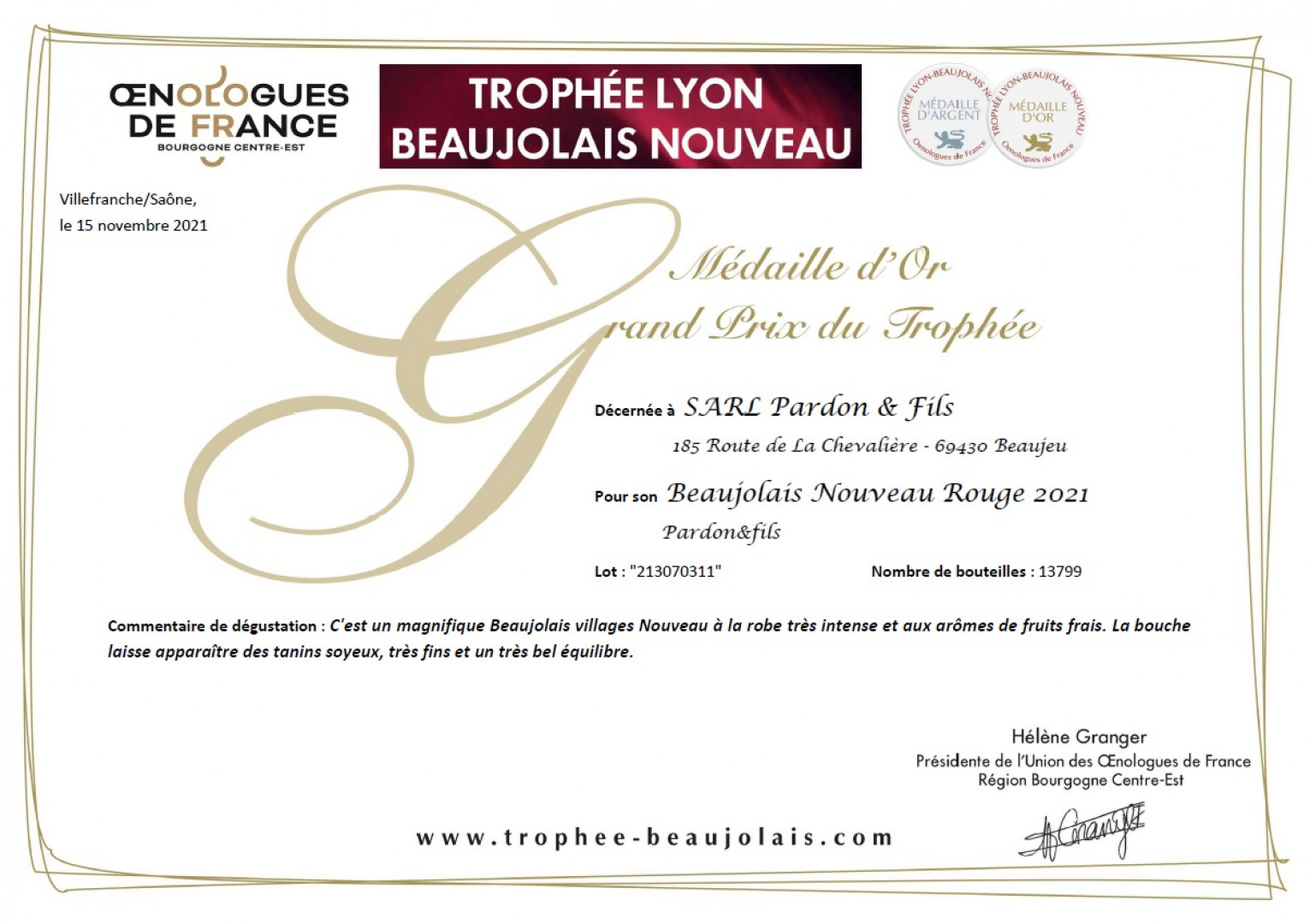Trophée Lyon Beaujolais Nouveau